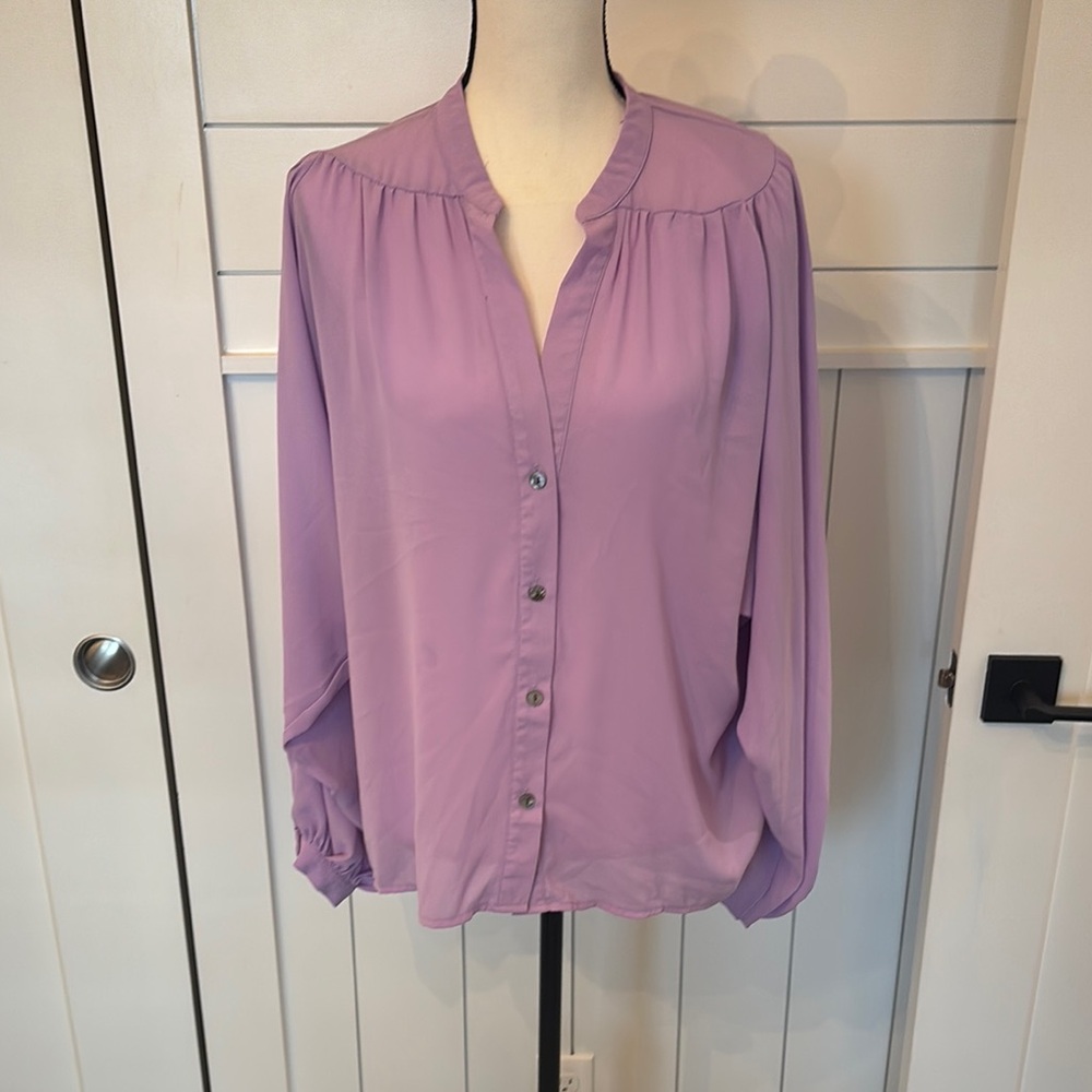 Glam Purple Long Sleeve Blouse with Mandarin Collar